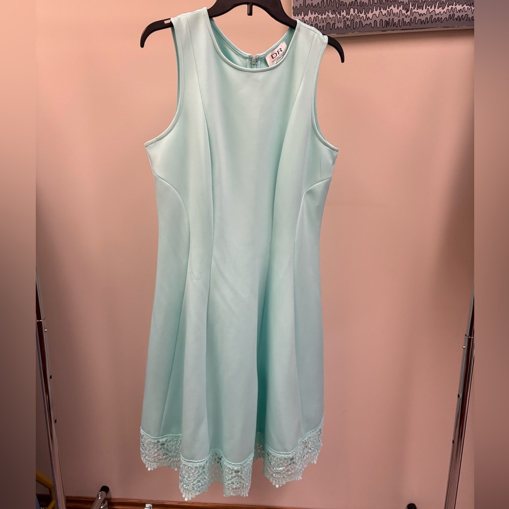 Light Blue Sleeveless Dress with Lace Hem